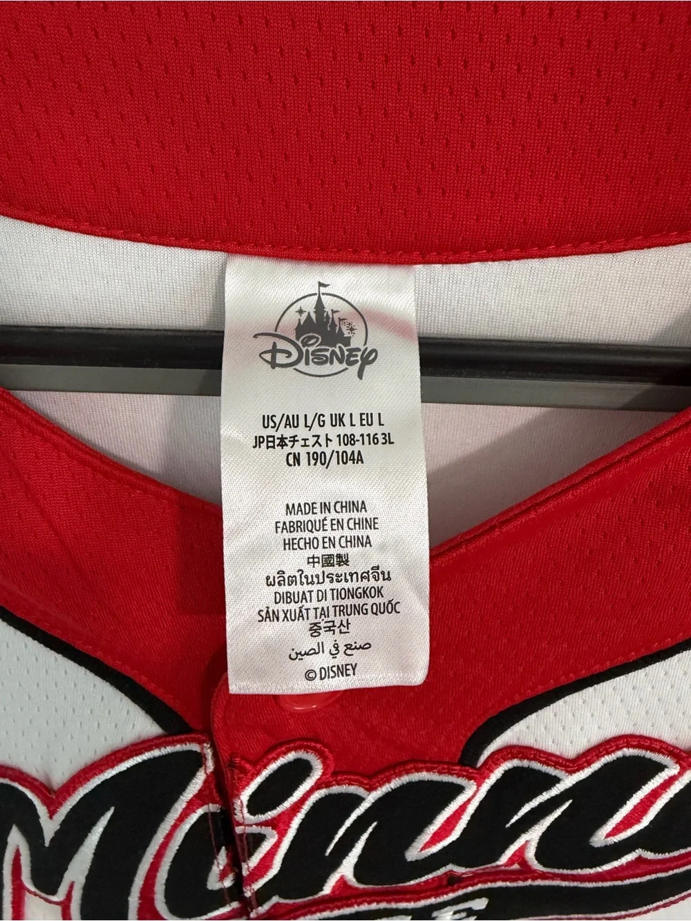 Disney Parks Minnie Mouse 28 White Red Black Adult Baseball Jersey Top Large